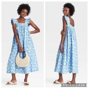 NWT Ruffle Sleeve A-Line Pinafore Sundress | M